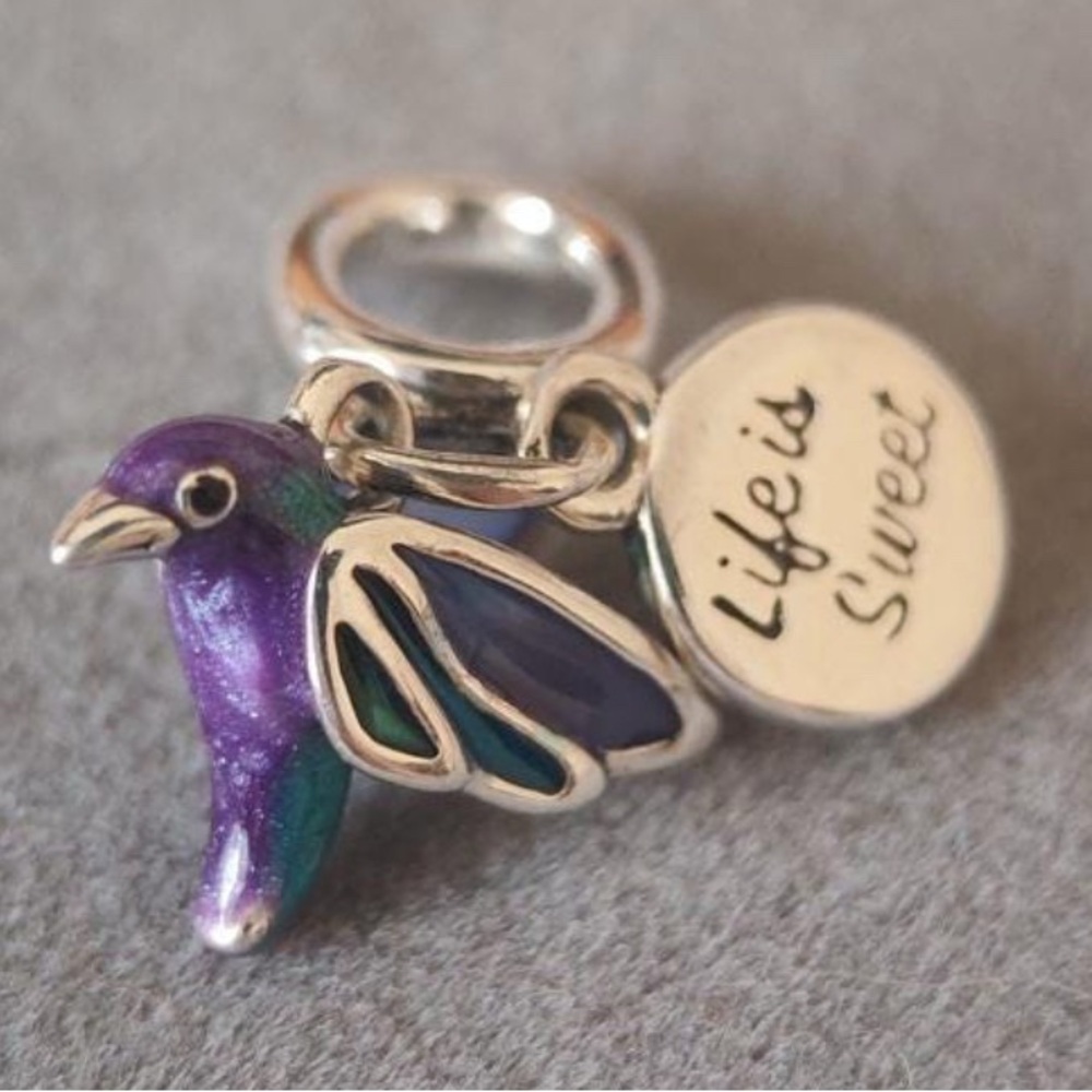 PANDORA Purple and Green Hummingbird Charm